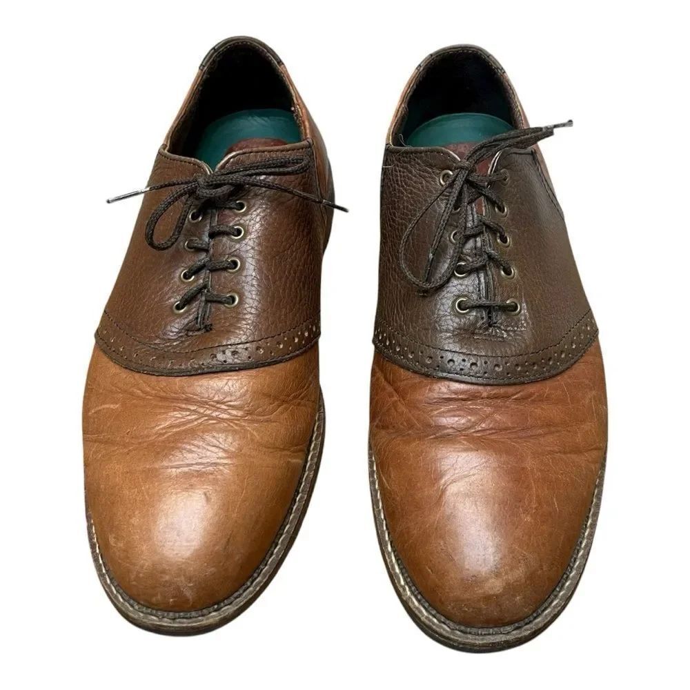 HS Trask Shoes Mens 11.5 Brown Bison Leather Oxford Loafer 2-Tone Saddle